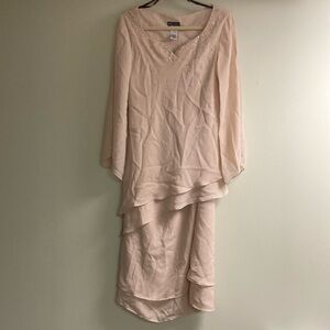 Elegant Cream Long Sleeve Two Piece Dress